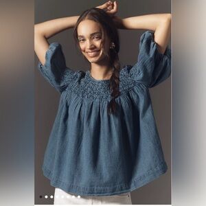 Anthropologie Liza Puff sleeve denim blouse